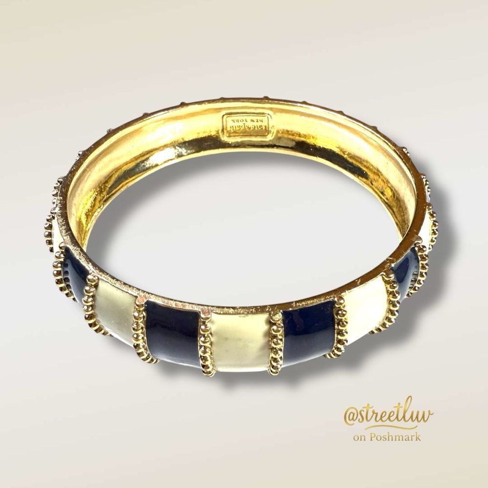 Kate Spade Vintage Navy & Ivory Enamel Bangle Bracelet Gold Tone